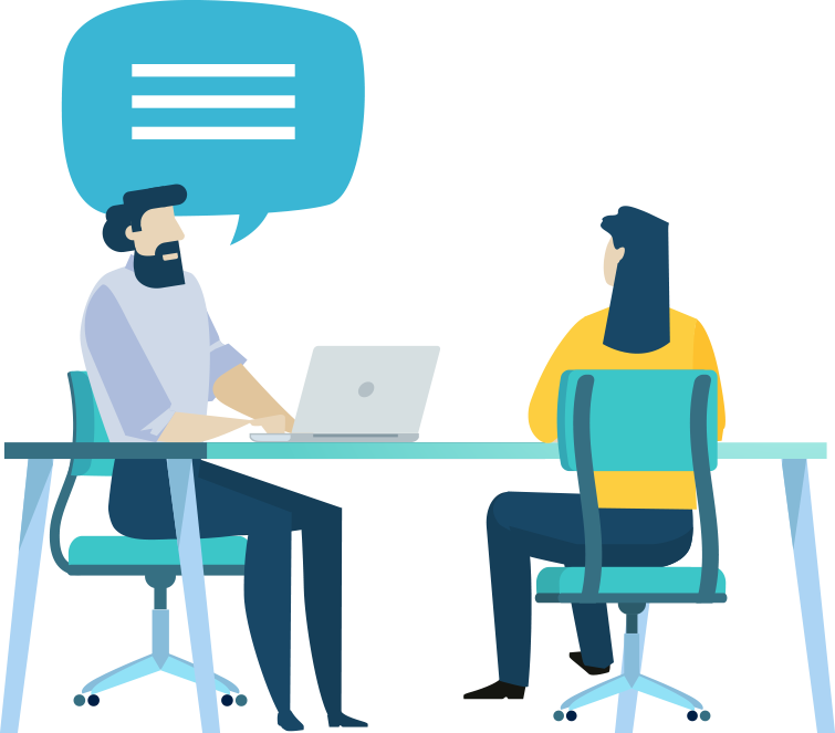 Illustration of man and woman talking to each other